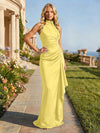 Jersey High Neck Pleated Formal Dresses