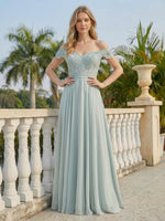 Off the Shoulder Formal Chiffon Lace Appliques Evening Dresses