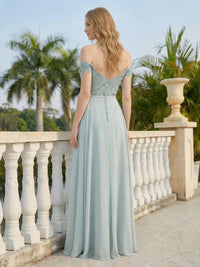 Off the Shoulder Formal Chiffon Lace Appliques Evening Dresses