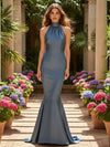 Halter Floor Length Satin Mermaid Formal Dress