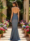 Halter Floor Length Satin Mermaid Formal Dress