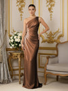 One Shoulder Satin Mermaid Pleated Bridesmaid Dresses
