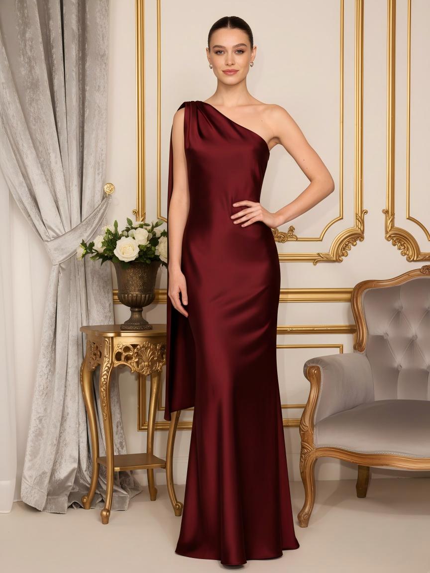 One Shoulder Mermaid Satin Formal Dresses