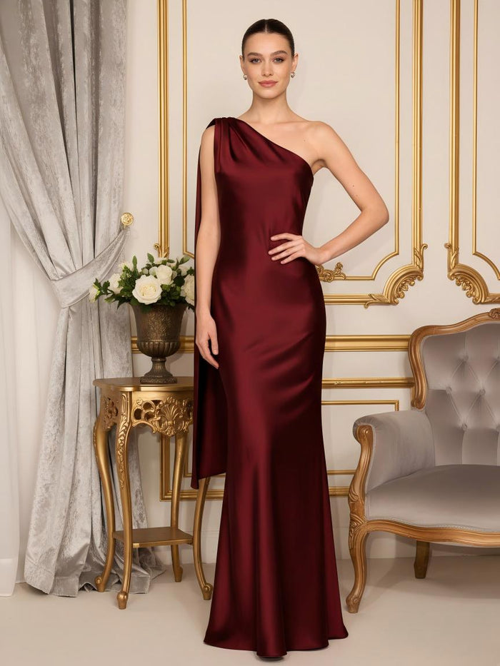 One Shoulder Mermaid Satin Formal Dresses