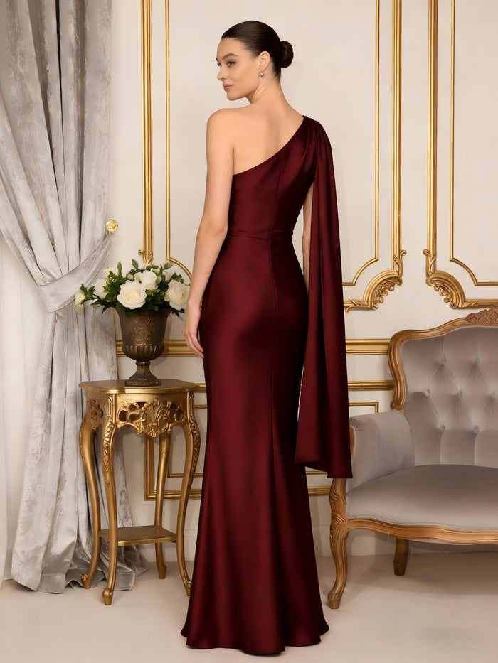 One Shoulder Mermaid Satin Formal Dresses