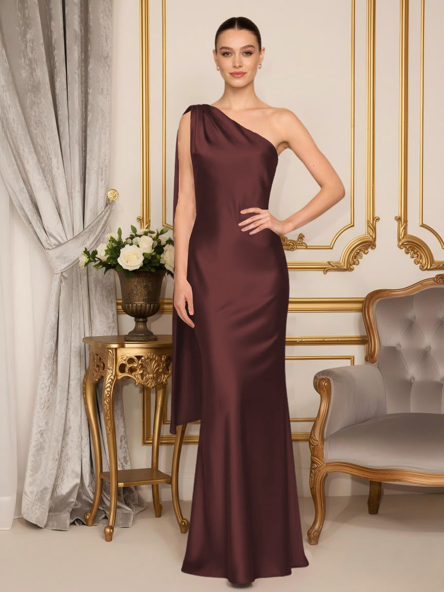 One Shoulder Mermaid Satin Formal Dresses