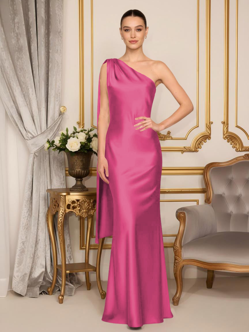 One Shoulder Mermaid Satin Formal Dresses