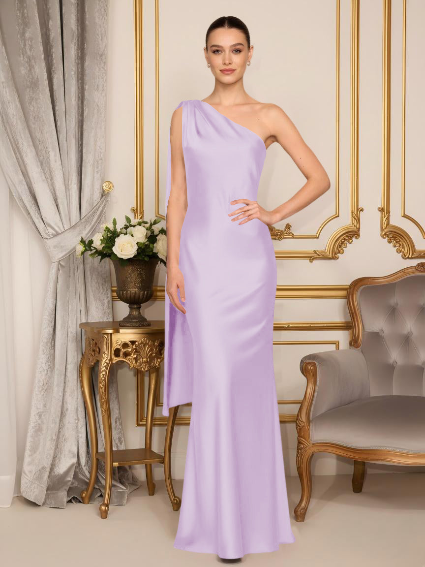 One Shoulder Mermaid Satin Formal Dresses