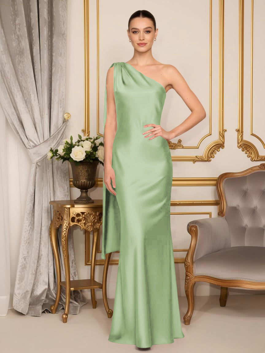 One Shoulder Mermaid Satin Formal Dresses