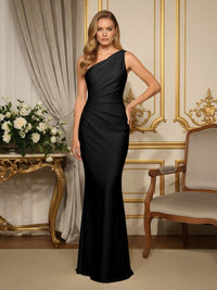 Satin One Shoulder Mermaid Formal Dresses