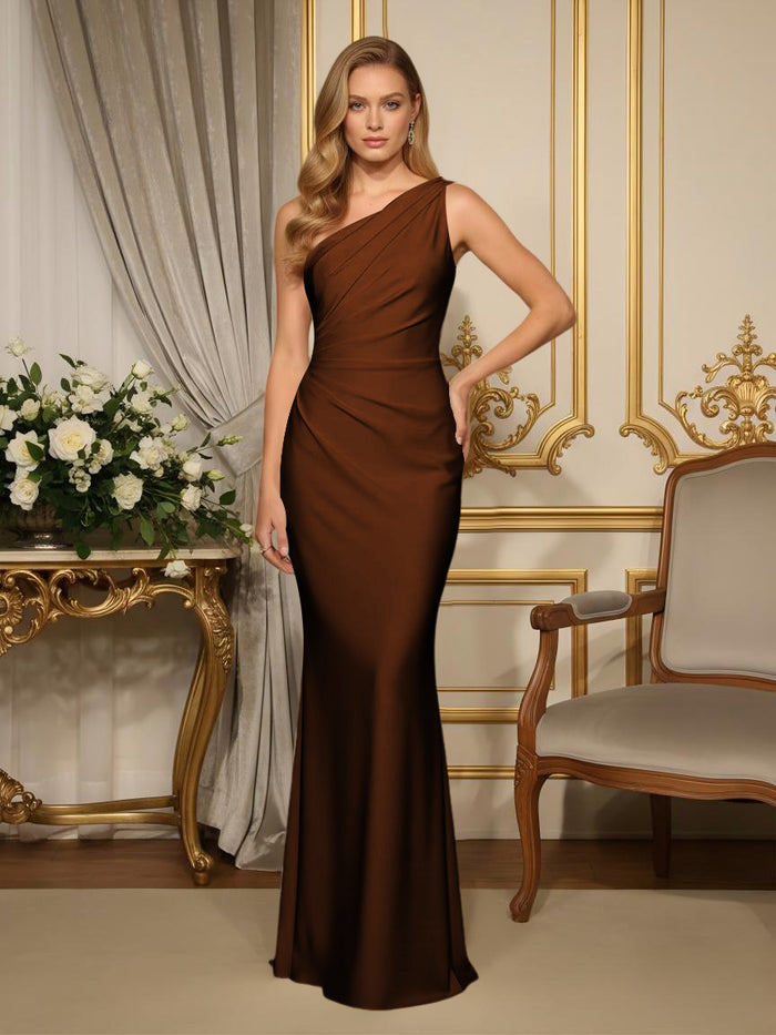 Satin One Shoulder Mermaid Formal Dresses