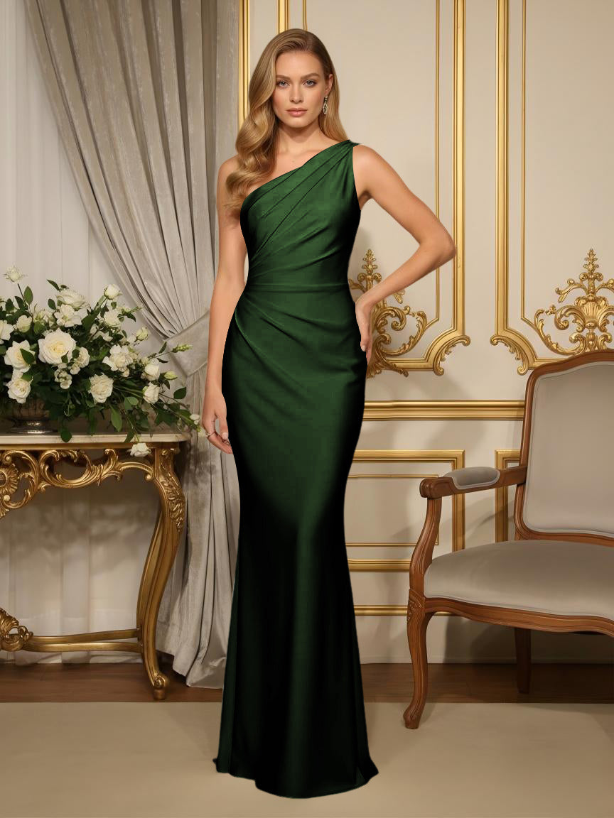 Satin One Shoulder Mermaid Formal Dresses