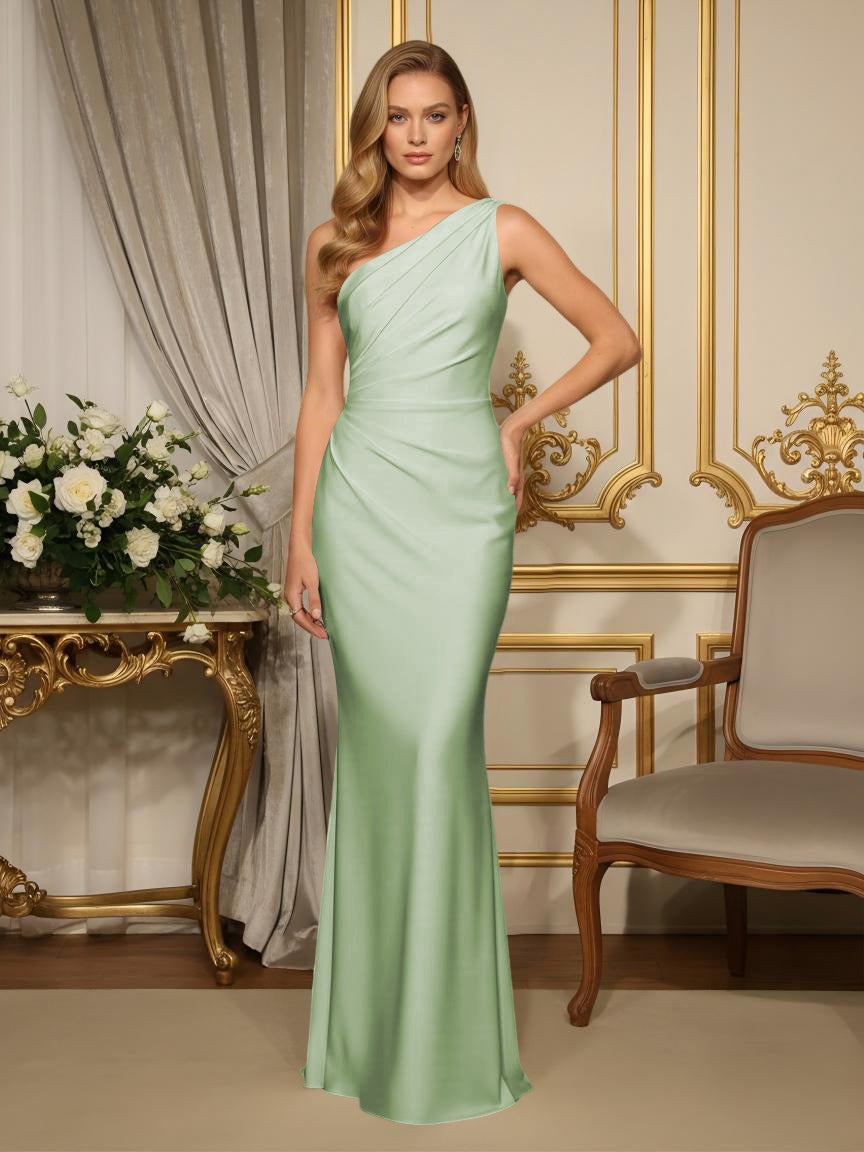 Satin One Shoulder Mermaid Formal Dresses