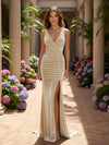 Velvet V Neck Mermaid Formal Dresses with Slit