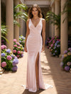 Velvet V Neck Mermaid Formal Dresses with Slit