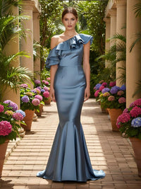 One Shoulder Satin Mermaid Formal Dresses