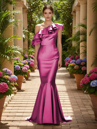 One Shoulder Satin Mermaid Formal Dresses