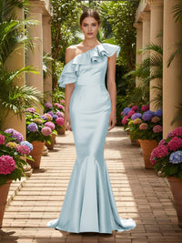 One Shoulder Satin Mermaid Formal Dresses