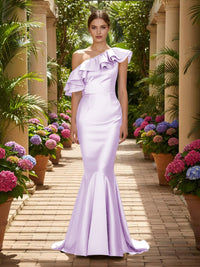 One Shoulder Satin Mermaid Formal Dresses
