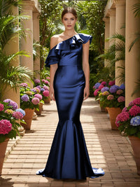 One Shoulder Satin Mermaid Formal Dresses