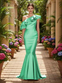 One Shoulder Satin Mermaid Formal Dresses