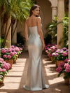 V Neck Satin Mermaid Formal Dresses with Slit