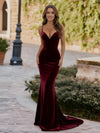 Spaghetti Straps Velvet V Neck Mermaid Formal Dresses