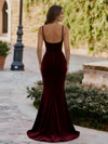 Spaghetti Straps Velvet V Neck Mermaid Formal Dresses