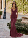 Spaghetti Straps Velvet V Neck Mermaid Formal Dresses