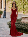 Spaghetti Straps Velvet V Neck Mermaid Formal Dresses