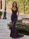 Spaghetti Straps Velvet V Neck Mermaid Formal Dresses