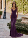 Spaghetti Straps Velvet V Neck Mermaid Formal Dresses