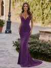 Spaghetti Straps Velvet V Neck Mermaid Formal Dresses