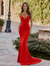 Spaghetti Straps Velvet V Neck Mermaid Formal Dresses