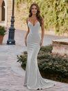 Spaghetti Straps Velvet V Neck Mermaid Formal Dresses