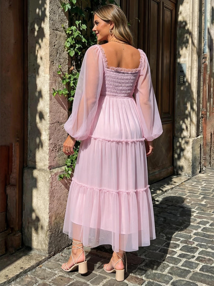 Chiffon Square Neck Pleated Formal Dresses