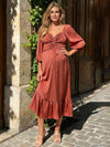 Satin V Neck Half Sleeves Pleated Formal Dresses