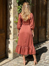 Satin V Neck Half Sleeves Pleated Formal Dresses