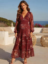 Floral Chiffon V Neck Long Sleeves Formal Dresses