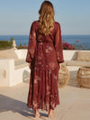 Floral Chiffon V Neck Long Sleeves Formal Dresses
