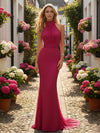 Halter Pleated Satin Backless Mermaid Formal Dresses