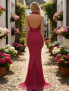 Halter Pleated Satin Backless Mermaid Formal Dresses
