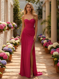 Strapless Satin Mermaid Formal Dresses with Slit