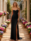 Strapless Satin Mermaid Wedding Guest Dresses with Slit