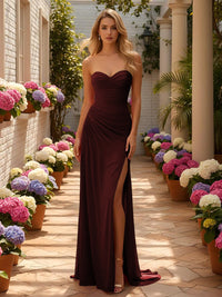 Strapless Satin Mermaid Formal Dresses with Slit