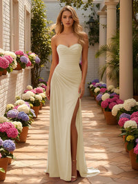 Strapless Satin Mermaid Formal Dresses with Slit