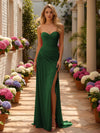 Strapless Satin Mermaid Wedding Guest Dresses with Slit