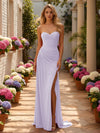 Strapless Satin Mermaid Wedding Guest Dresses with Slit