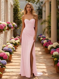 Strapless Satin Mermaid Formal Dresses with Slit