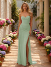 Strapless Satin Mermaid Wedding Guest Dresses with Slit